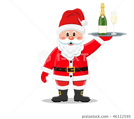 Santa Claus waiter hold a tray with a bottle 46112595