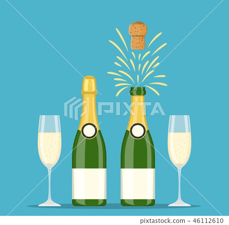 Champagne bottles and glasses 46112610