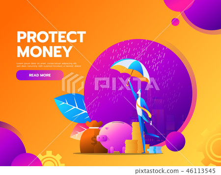 flat vector business financial and money protection concept with business man hold umbrella. flat vector business financial and money protection concept with business man hold umbrella. 46113545