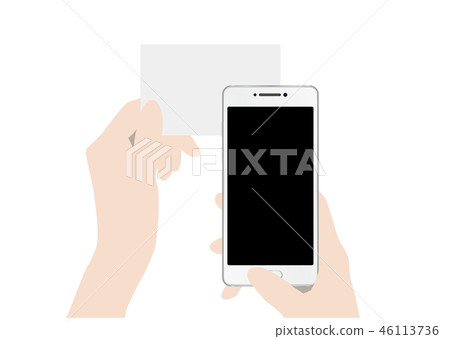 Hand holding smartphone over card 46113736