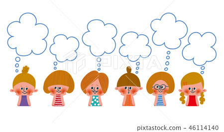 女孩與講話泡泡並排排隊 46114140