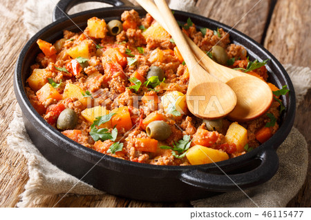 Delicious Picadillo cooked from ground beef Delicious Picadillo cooked from ground beef 46115477