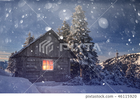 Fantastic landscape with snowy house 46115920