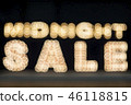 Midnight sale background. Brightly colored vintage advertising sign board with illumination 46118815