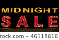Midnight sale background. Brightly colored vintage advertising sign board with illumination 46118816