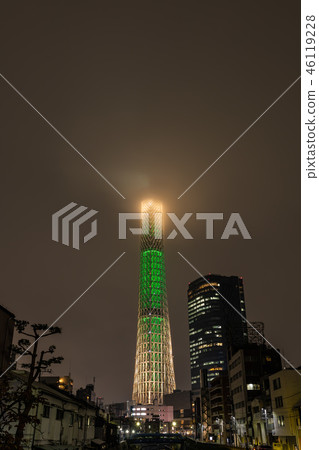 Tokyo Sky Tree in the misty night 46119228