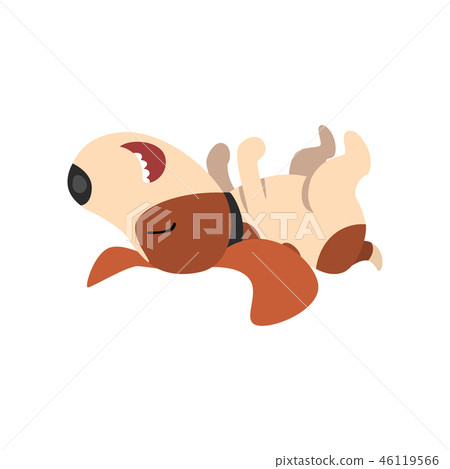 Beagle dog sleeping on his back, cute funny animal cartoon character vector Illustration on a white Beagle dog sleeping on his back, cute funny animal cartoon character vector Illustration on a white 46119566