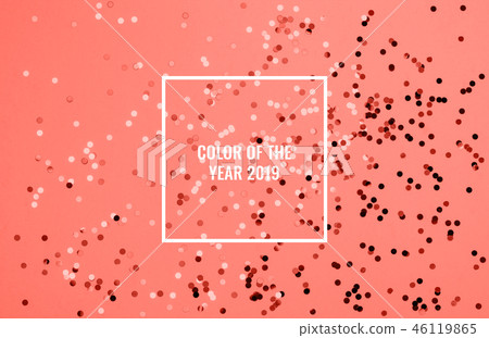Festive pastel coral background with metallic confetti. Festive pastel coral background with metallic confetti. 46119865