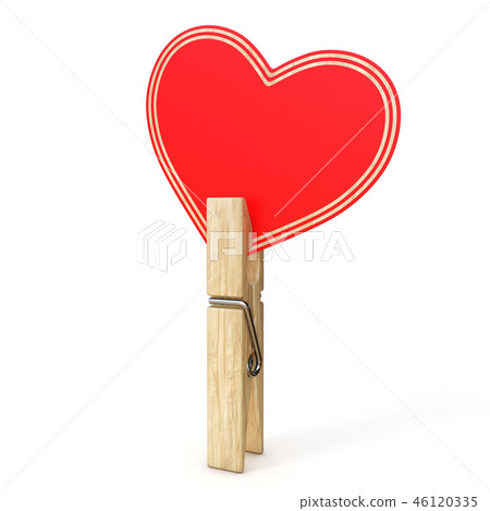 Wooden clothes pin with paper heart 3D 46120335