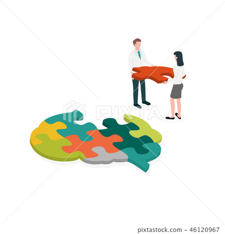 Doctors assembling a brain jigsaw puzzle 46120967