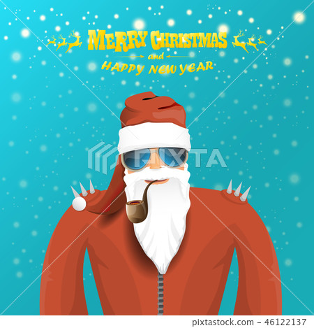 vector rock n roll santa claus with smoking pipe, santa beard and funky santa hat. Christmas hipster 46122137