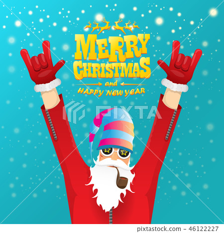 vector rock n roll santa claus with smoking pipe, santa beard and funky santa hat. Christmas hipster vector rock n roll santa claus with smoking pipe, santa beard and funky santa hat. Christmas hipster 46122227