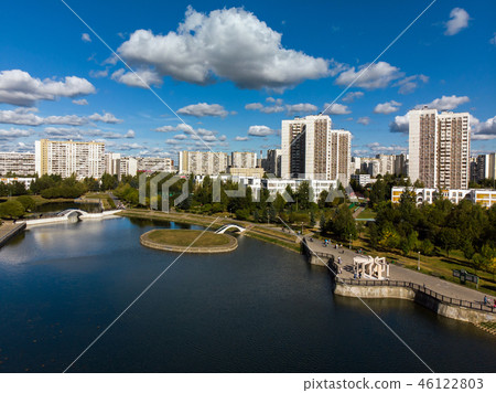 view from height of city pond and houses in Zelenograd in Moscow, Russia view from height of city pond and houses in Zelenograd in Moscow, Russia 46122803
