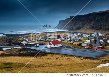 Beautiful Red Church at Vik village, Iceland. Beautiful Red Church at Vik village, Iceland. 46123693
