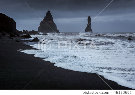 Vik and Basalt Columns, Black Sand Beach Vik and Basalt Columns, Black Sand Beach 46123695