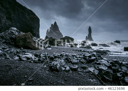 Vik and Basalt Columns, Black Sand Beach Vik and Basalt Columns, Black Sand Beach 46123696