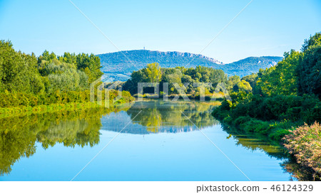 Palava Hills above Nove Mlyny Reservoir on sunny summer day. Palava Protected Landscape Area Palava Hills above Nove Mlyny Reservoir on sunny summer day. Palava Protected Landscape Area 46124329