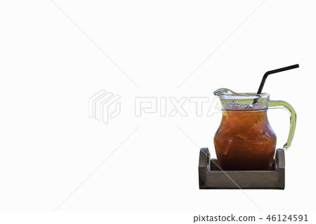 Iced tea in a glass jar on a white background. 46124591