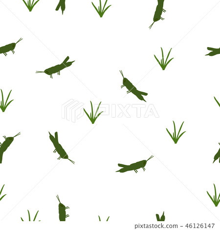 Seamless pattern green Locust and grass on white 46126147