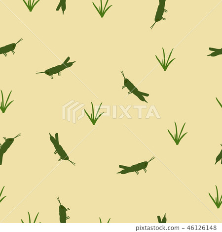 Seamless pattern green Locust and grass on yellow Seamless pattern green Locust and grass on yellow 46126148