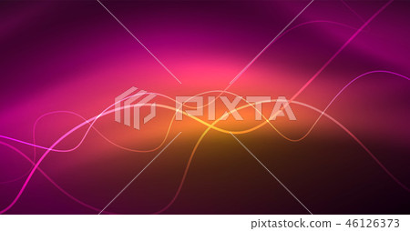 Abstract shiny glowinng color wave design element on dark background - science or technology concept 46126373