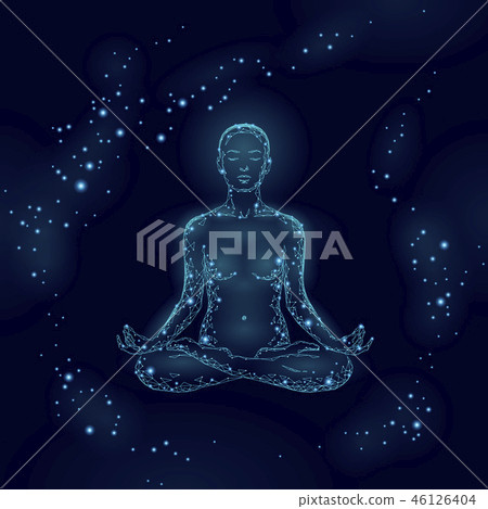 Yoga practice woman in lotus position low poly silhouette. Polygonal yoga relaxation exercise 46126404