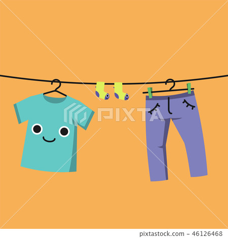 Smiling Baby clothes on clothes line, Habituate kid card. Smiling Baby clothes on clothes line, Habituate kid card. 46126468