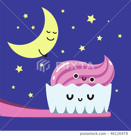 Happy evening brushing teeth in bathroom, Habituate kid card. 46126478