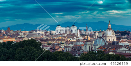 Aerial wonderful view of Rome at sunset, Italy Aerial wonderful view of Rome at sunset, Italy 46126539