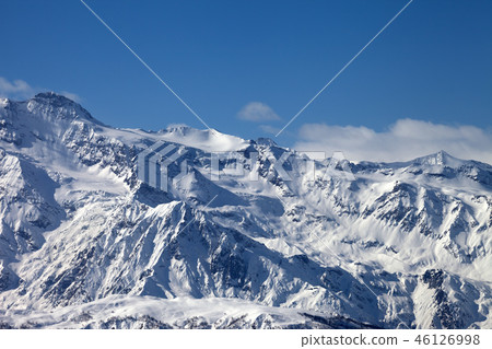 View on snowy sunlight mountains and glacier View on snowy sunlight mountains and glacier 46126998