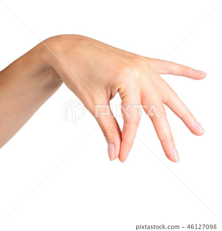 Woman hand holding something with two fingers Woman hand holding something with two fingers 46127098