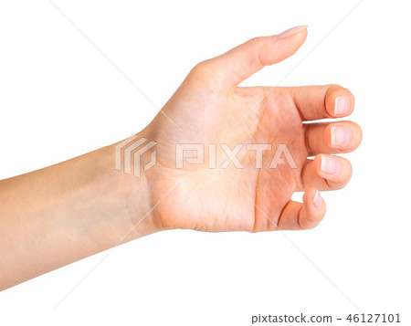 Woman hand holding something like a bottle or glass Woman hand holding something like a bottle or glass 46127101