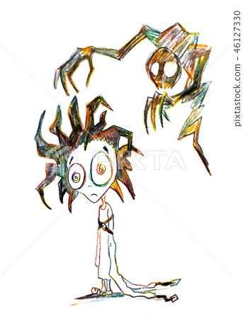 A mental hospital patient with a straitjacket untied and a tattered hairstyle. A mental hospital patient with a straitjacket untied and a tattered hairstyle. 46127330