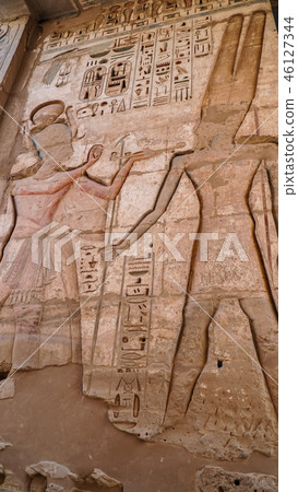Temple of Medinet Habu. Egypt, Luxor. The Mortuary Temple of Ramesses III at Medinet Habu is an 46127344
