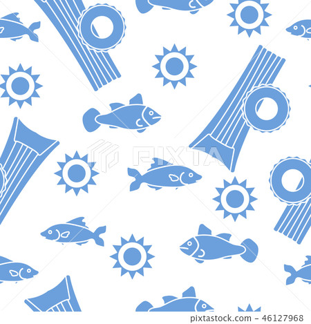 Pattern with fish, sun, inflatable mattress 46127968