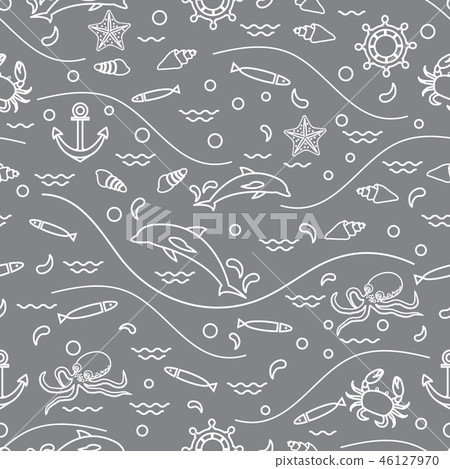 Cute seamless pattern with dolphins, octopus, 46127970
