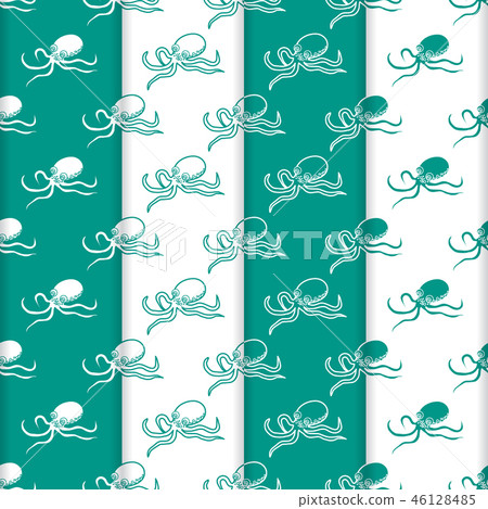 Set of 4 vector seamless pattern with octopuses 46128485