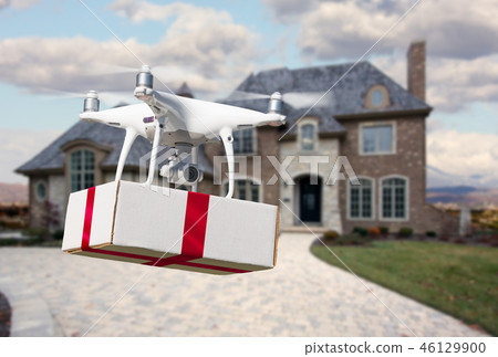 Unmanned Aircraft System Drone Delivering a Gift 46129900