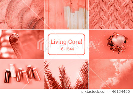 Creative collage in Living Coral color Creative collage in Living Coral color 46134490