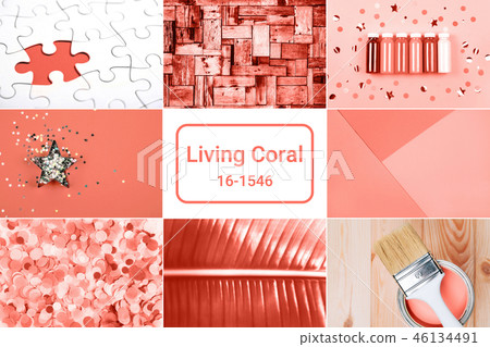 Creative collage in Living Coral color Creative collage in Living Coral color 46134491