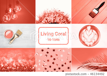 Creative collage in Living Coral color Creative collage in Living Coral color 46134492