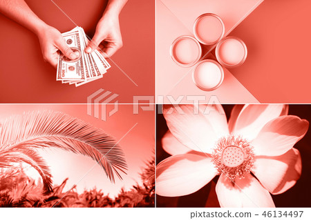 Creative collage in Living Coral color Creative collage in Living Coral color 46134497