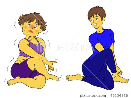Yoga Fitness, Chubby Female and Male Instructor 46134586