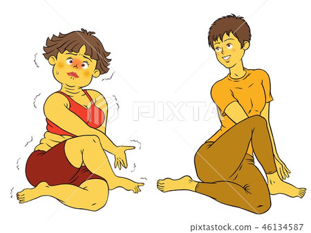 瑜伽健身，胖乎乎的女性和男性教練 46134587