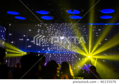 Blurred concept night scene in concert party with audience and lighting. 46135076