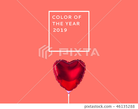 Red heart balloon isolated on Living Coral background. Color of the year. Red heart balloon isolated on Living Coral background. Color of the year. 46135288