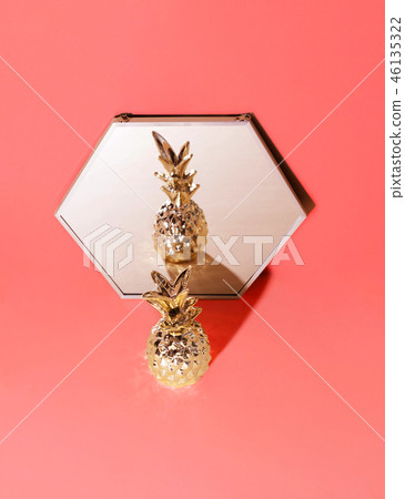 Tropical golden Pineapple on trendy background. Tropical golden Pineapple on trendy background. 46135322
