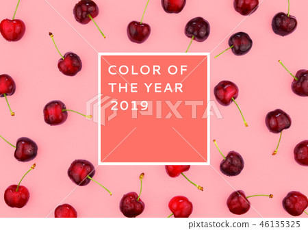 Ripe red sweet cherries on trendy background. Ripe red sweet cherries on trendy background. 46135325