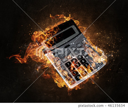 Calculator burning in fire Calculator burning in fire 46135634