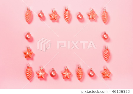 Coral Christmas baubles on pink background. Coral Christmas baubles on pink background. 46136533
